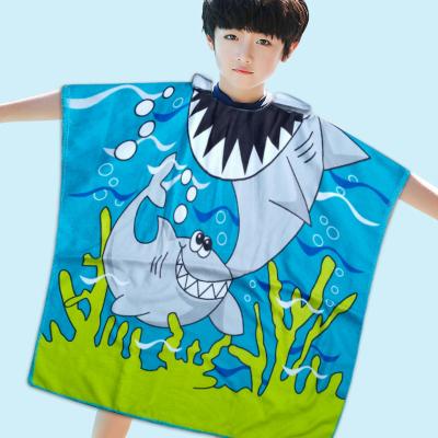 China Eco-Friendly Sustainable Kids Swimming Robe Towel Hood Changing Microfiber Kids Surf Poncho Hooded Beach Towels For Kids for sale