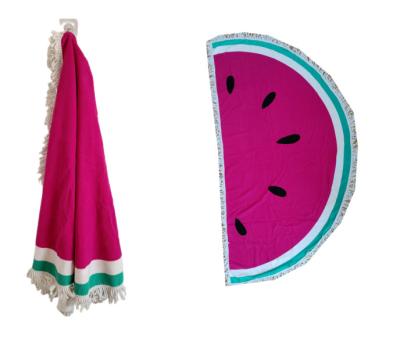 China Large QUICK DRY bulk custom made microfiber printed tassels half round beach towels with watermelon design for sale