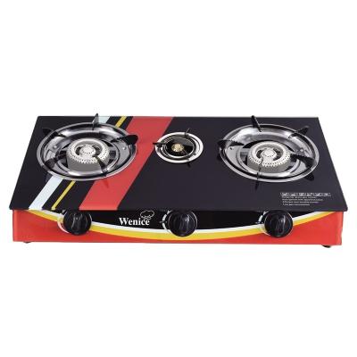 China Household Tempered Glass Easy To Clean 3 Cast Iron Burner Gas Cooker for sale