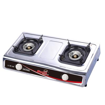 China Hotel Gas Stove Stainless Steel Panel with Iron Steel Double Burners for sale