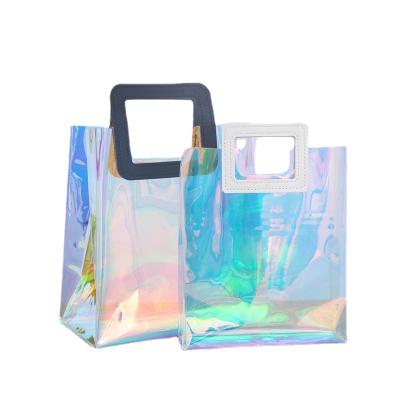 China 2022 Wholesale Fashionable Custom Shoulder Handled PVC Tote Bag Waterproof Logo Holographic Laser Iridescent for sale