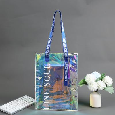 China Handled 2022 Holographic Fashion Bags Women Handbags With Clear PVC Handle Custom Holographic Tote Bag for sale