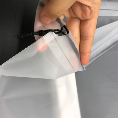 China Recyclable Custom Plastic Bags With Logo Transparent Frosted Packaging Bag For Apparel Customized Plastic Drawstring Bag With Logo Print for sale