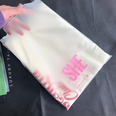 China Recycled materials 2022 wholesales plastic bags with logos plastic custom ziplock bag printed transparent frosted zipper bag for clothing for sale