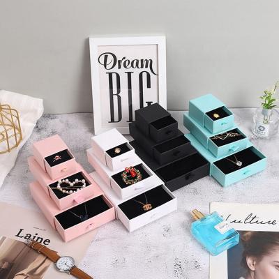 China 2022 Recyclable LOGO Printed Jewelry Box Simple Ring Jewelry Box Necklace Earrings Box Drawer Bracelet Earrings for sale