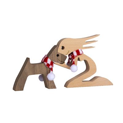 China Craft Wood Figurine Europe Family Puppy Dog Table Christmas Desktop Ornament Carving Home Office Decoration Pet Sculpture Creative Gift for sale