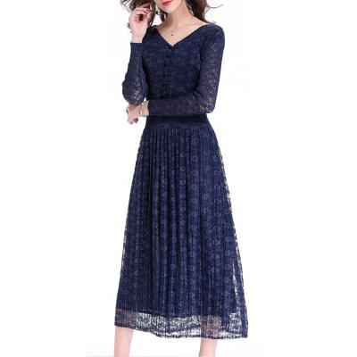 China New Design Summer Anti-static Fashion Women's Clothing Yizhe Lace Dresses Ladies Sexy Pleated Dress Dresses for sale