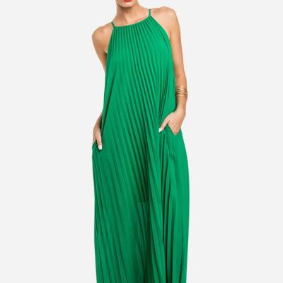 China NOBLE female fashion Anti-wrinkle sexy A-line Miyake pleated loose Japanese retro slit bottoming long slip dress for sale