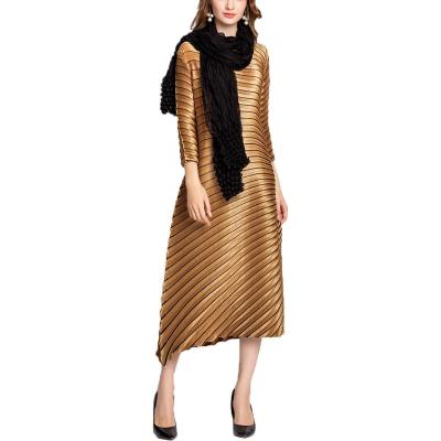 China Yizhe 2020 New Design Women's Dresses Anti-wrinkle Elegant Pleated Fashionable miyake pleated dress women's o neck dresses for sale