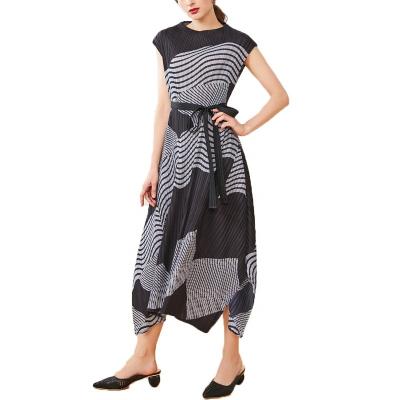 China Yizhe New Design Women's Dresses Women's Casual Printed Sleeveless Pleated Dress Miyake Anti-wrinkle Pleated Dresses for sale