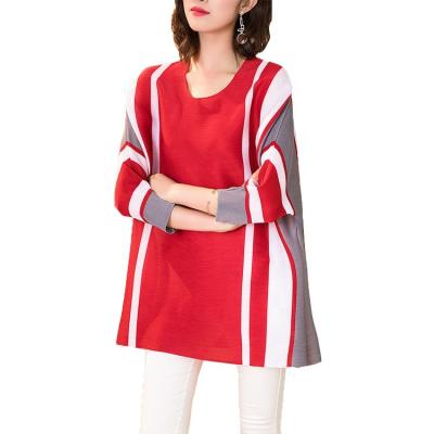 China Yizhe New Design O Neck Anti-Shrink Women Pleated Blouses And Tops Ladies Plus Size Shirts And Blouses Loungewear Miyake Pleated Blouses for sale