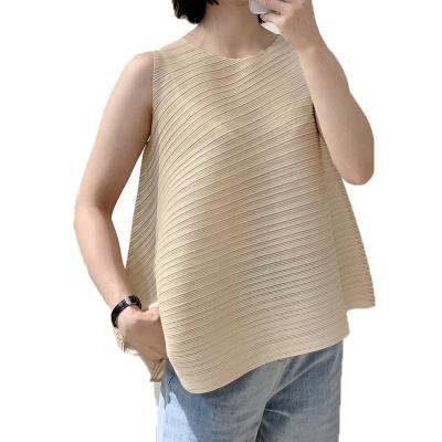 China Yizhe high quality anti-shrink casual blouse pleated tops for women sleeveless plus size shirts and blouses miyake pleated for sale