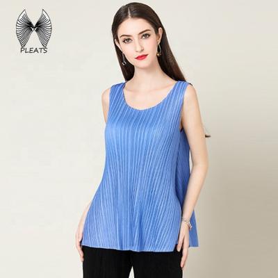 China European Wholesale Anti Shrink Women Pleated Vest Girls Sleeveless Blouse Ladies Pleated Tops for sale