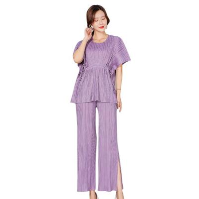 China Yizhe Breathable 2 Piece Set Casual Women Clothing Women Two Piece Sets Women Fashion Simple Dress Miyake Pleats Sets for sale