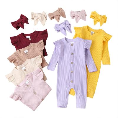 China Wholesale Longsleeve Factory Girl Boutique Clothing Romper Baby Clothes 2pcs Sets With Button for sale