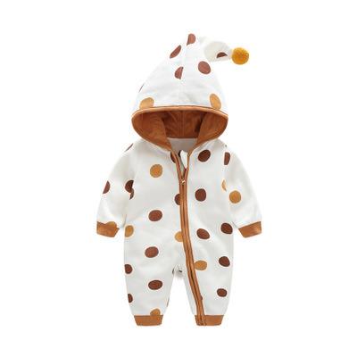 China Anti-Wrinkle Amazon Hoodie Rompers Polka Dot Halter Double Zipper Baby Rompers for sale