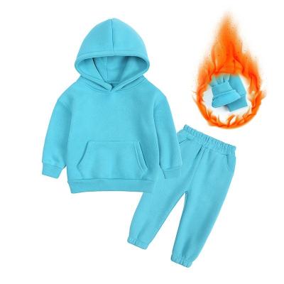 China 2021 new winter kids sweatsuits casual custom logo color fleece pure hoodie set casual fashion sportswear kids tracksuit for sale