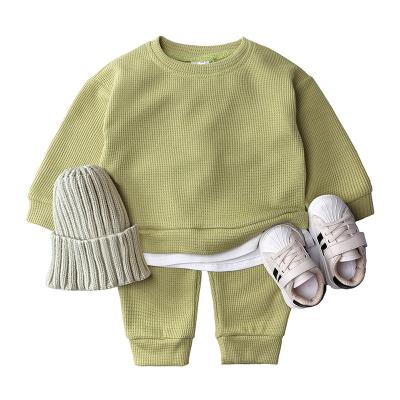 China Breathable Autumn Baby Boys Where Clothes Set Infant Cotton Sweatshirt Pants Outfits Infant Solid Cotton 2pcs Outfits for sale