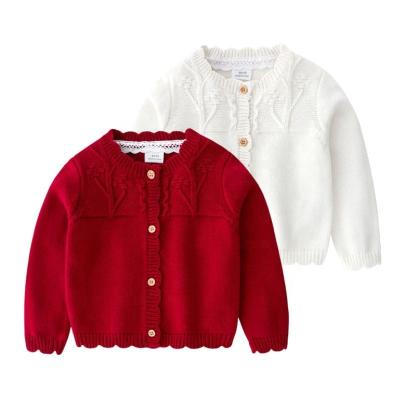 China Anti-pilling Solid Color 100% Cotton Long Sleeve Kids Girls Kids Girls Organic Long Sleeve Cardigan Knitted Infant Sweater for sale