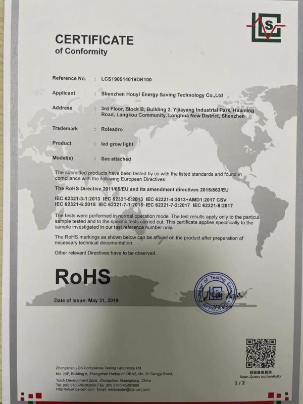 RoHS - Shenzhen Houyi Energy Saving Tech Co., Ltd.