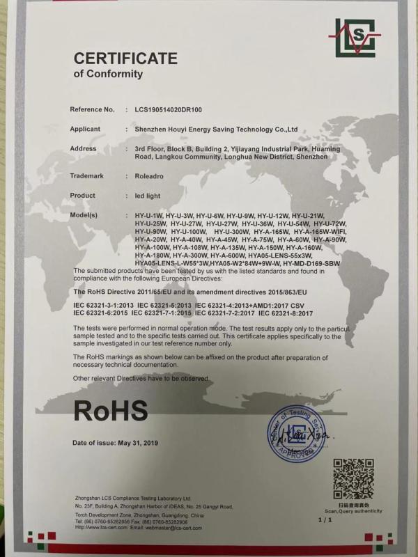 RoHS - Shenzhen Houyi Energy Saving Tech Co., Ltd.