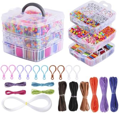 China Making Jewelry Necklace Bracelet Earring 5000 Pcs 44 Colors Embroidery Silk Acrylic Bead Jewelry Making Bead Kits With 3-Tier Storage Box for sale