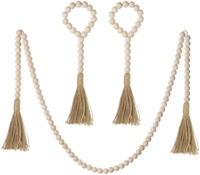 China 16mm Eco-Friendly Rustic 58in Wooden Bead Garland Framhouse Wall Hanging Garland with Tassels for sale