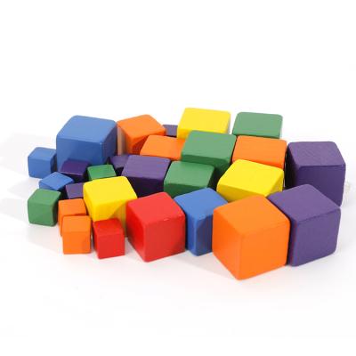 China Schima Europe Unfinished Colored Wooden Building Block Cube Square Blocks For Children DIY for sale