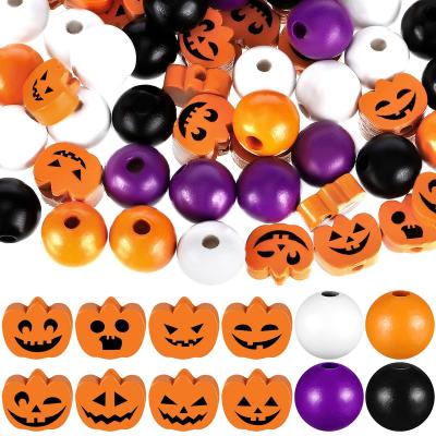 China 160 Pieces Eco-friendly Wooden Bead Craft Wooden Bead Snowman Candy Pumpkin For Kids Thanksgiving Christmas for sale