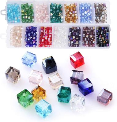 China Making Bracelets Wholesale 700 Pcs 4mm Faceted Square Shaped Crystal Glass Beads Cube For Jewelry Making for sale