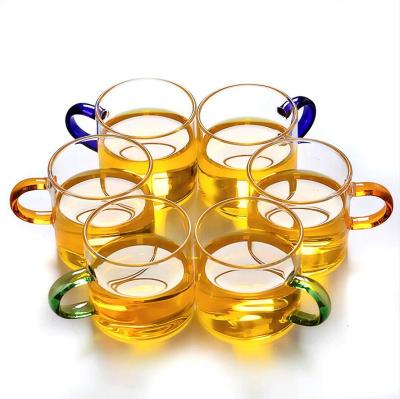 China Sustainable Quality Classic Premium Clear Glass Tea Cups With Colorful Handle for sale