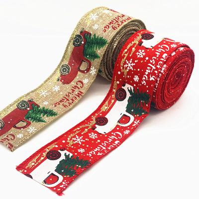 China Wreath Customized Holiday Christmas Burlap Ribbon Cable Edge Ribbon For Wreath Crafts Project Decoration for sale