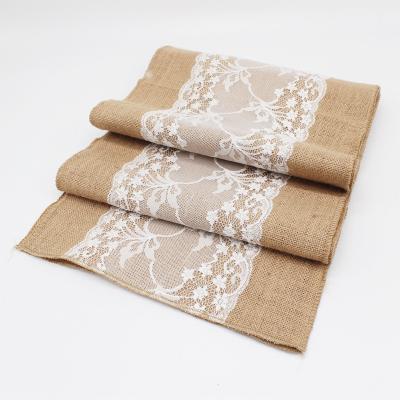 China American Shinein Hessian Rustic Woven Natural Burlap Table Runner Lace Burlap Table Cloth Runner For Wedding Party Table Decor for sale