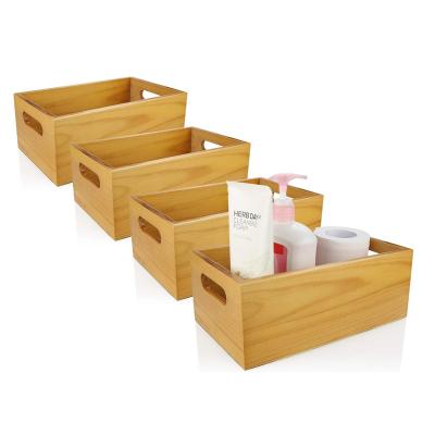 China Modern Wooden Open Box 4 Pack Organizer, Wooden Storage Container with Handle for Bathroom and Kitchen for sale