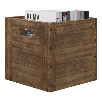 China Modern Wooden Storage Cube Basket Bins Organizer, Rustic Decorative Brown Wooden Storage Box Container for Home, Office, Cabinet, Shelf for sale