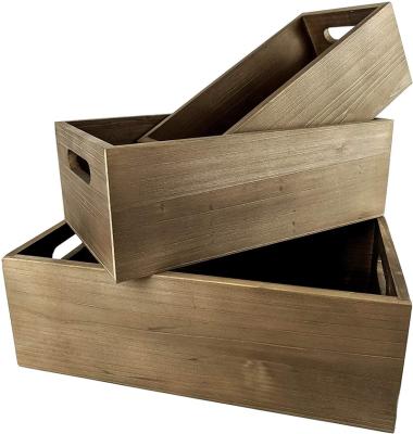 China Modern wooden storage crates - set of 3 - decorative craft crates - farmhouse box - kitchen storage - shower dis for sale