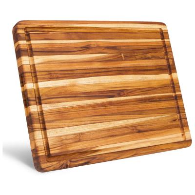 China Viable Reversible Teak Wood Cutting Board Carving Board with Juice Groove Edge Grain Chopping Block for sale