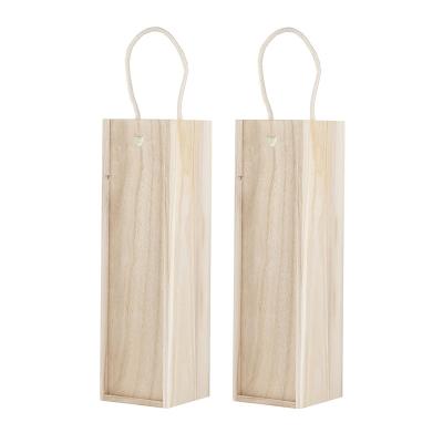 China Handmade Wooden Wine Box - 2-Pack Simple Wooden Wine Bottle Storage Gift Box with Handle for Birthday Party for sale