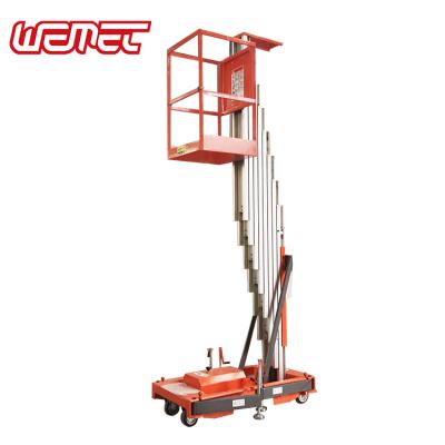 China Hotels Mobile Hydraulic Personal Man Lift Portable Aluminum Lift Single / Double Mast For Aerial Work Cleaning for sale