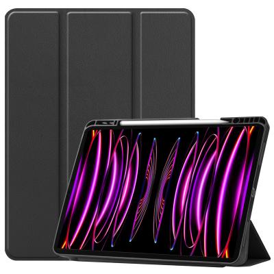 China For iPad Pro 12.9 2022 Auto Sleep And Wake Triple PU Leather Tablet Shockproof Case Covers For iPad Pro 12.9 Pro12.9 2022 12.9inch With Pen Slot for sale