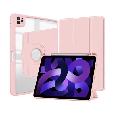 China iPad Pro 11 Inch iPad Air4 Air5 Pro11 10.9 360 Degree Rotatable Stand Case Acrylic Shockproof Transparent Back Cover With Pencil Holder for sale