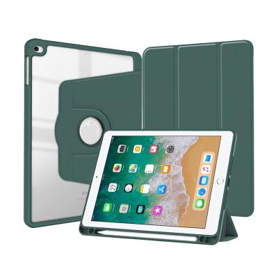 China iPad 9.7 For iPad 2017/2018 9.7 Inch Acrylic Shockproof Clear Back Cover 360 Degree Rotatable Stand Case With Pencil Holder for sale