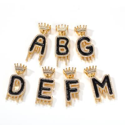 China New Fashionable Zircon Alphabet Crown Oil Drop Hiphop Jewelry Pendant Necklace for sale