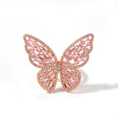 China TRENDY Rose Gold Fashion Hollow Butterfly Overstated Adjustable Rings For Lady for sale