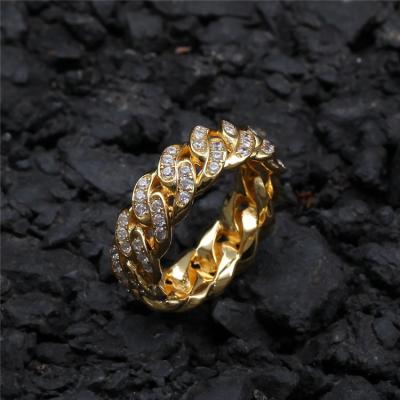 China Fashion Men's Fashion Silver Gold Plating Zircon Zircon Full Set Ring 8 Millimeter Hip Hop Zircon Cuba Chain Ring for sale