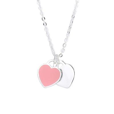 China FASHIONABLE Imitation 925 Sterling Silver Women Jewelry Drip Enamel Red Blue Pink Love Heart Pendant Necklace for sale