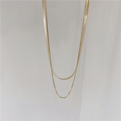 China 18 Inch CLASSIC Flat Gold Stainless Steel Double Configuration Snake Bone Chain Necklace Silver Plated for sale