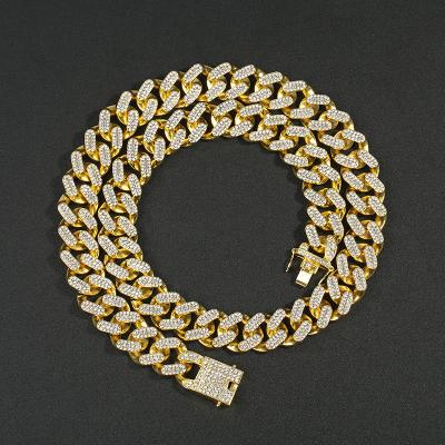 China Hiphop Big Hip Hop Gold Thick Diamond Chain 20mm Width Full Iced Out Mens Womens Cuban Link Chain Necklace for sale