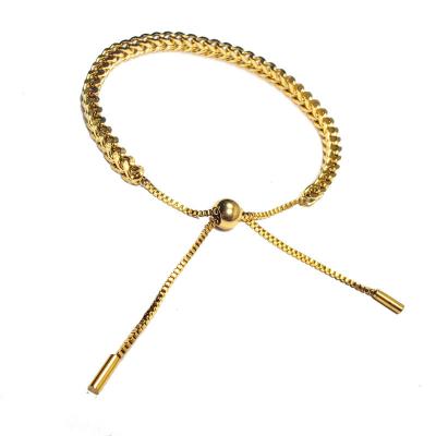 China Romantic Minimalist Braided To Pull Adjustable 18K Gold Plated Titanium Steel Bracelet for sale