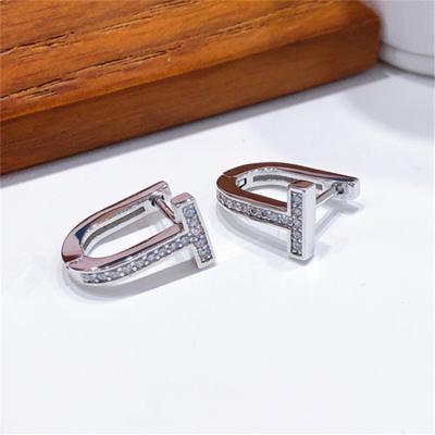 China Fashionable U Shaped Earrings Jewelry Letter T Diamond Inlaid Korean Women Stud Earrings for sale